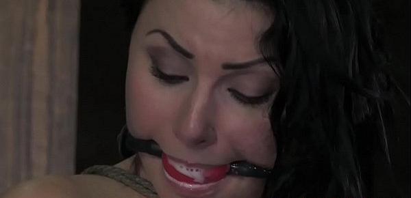  Tied up sub moans of pain in dungeon
